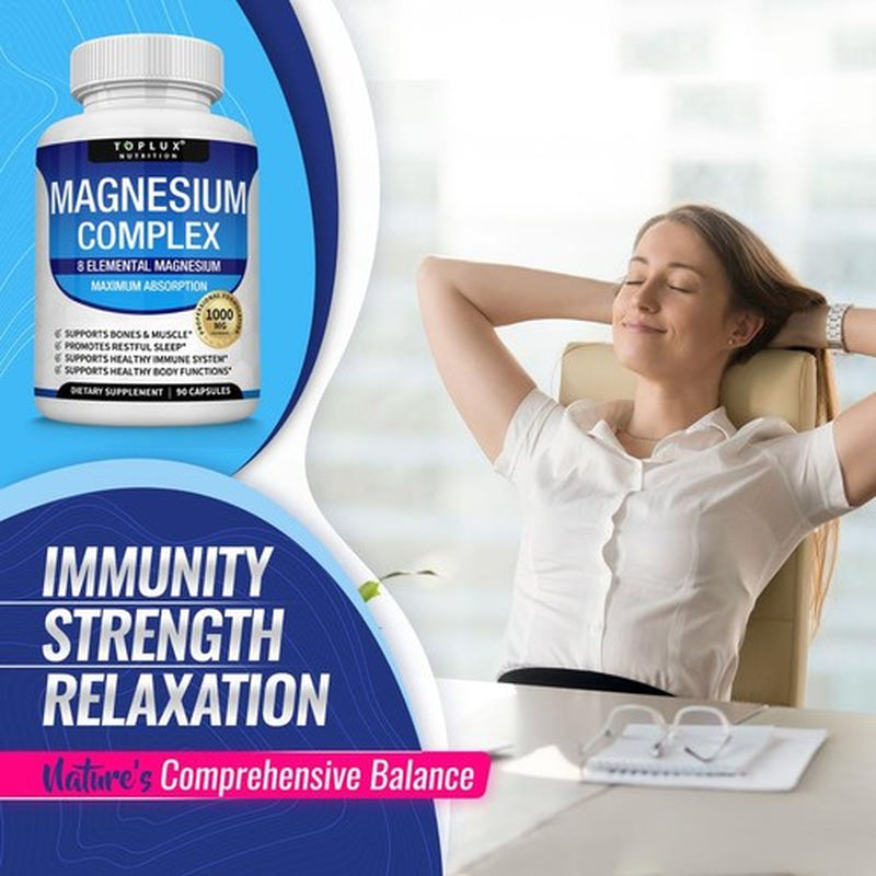 Magnesium Complex Supplement: 1000Mg of 8-Element Magnesium, 90 Capsules