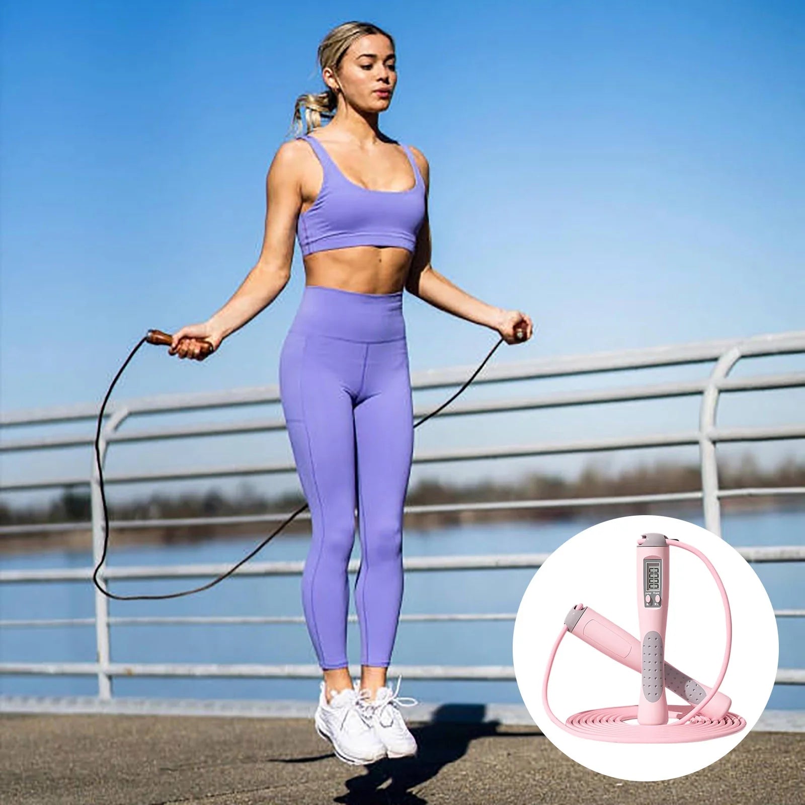 Fitness with Counter Indoor Jump Ropes Adults Adjustable Digital Counting Smart Speed Rope 28M for Workout and Exercise