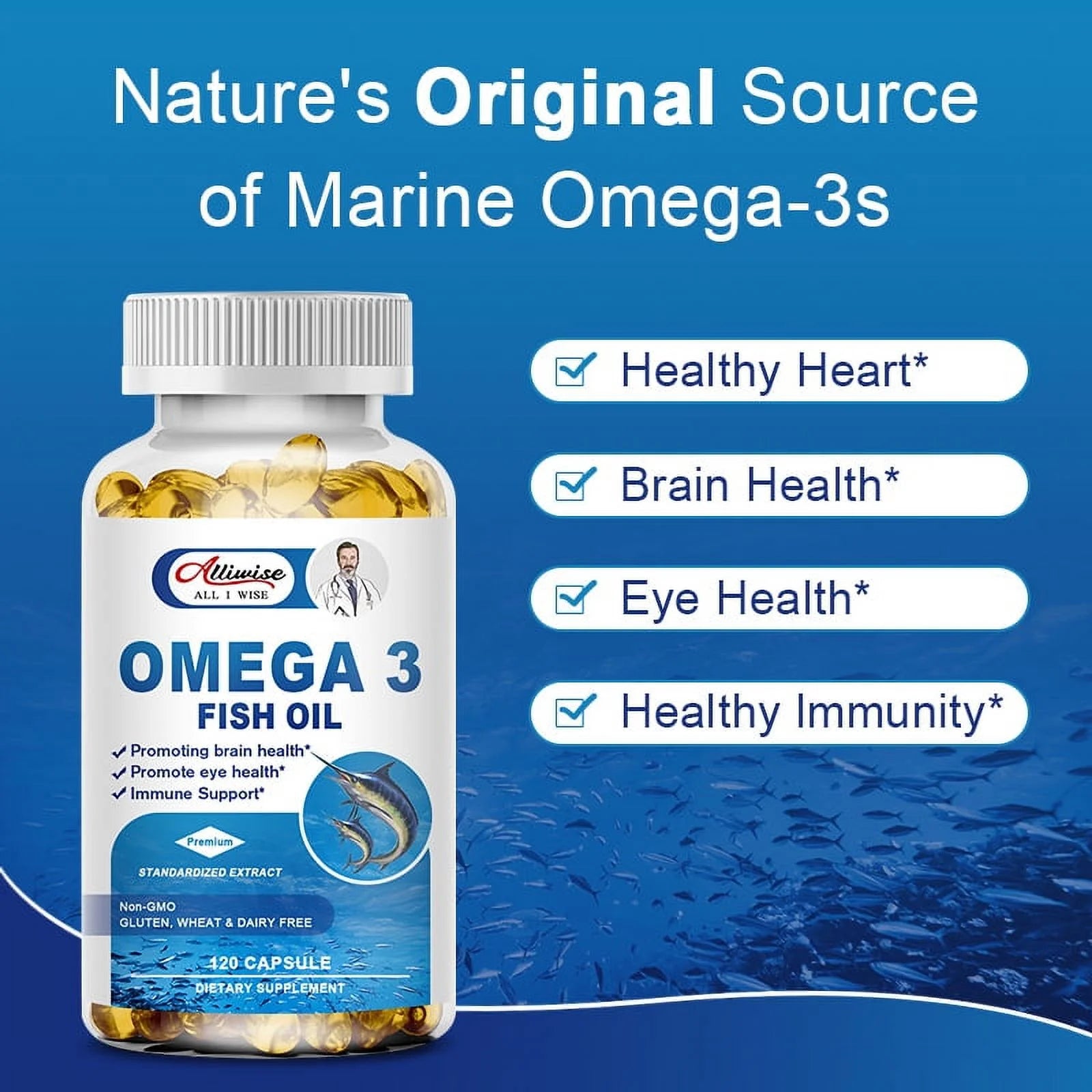 Omega 3 Fish Oil | EPA & DHA | Omega 3 Fatty Acids | Premium Burpless Softgel Supplements (120 Count)