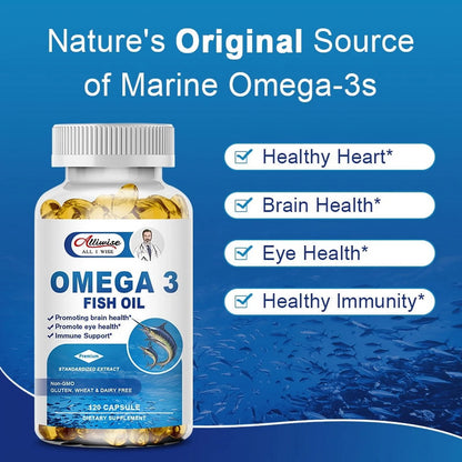 Omega 3 Fish Oil | EPA & DHA | Omega 3 Fatty Acids | Premium Burpless Softgel Supplements (120 Count)