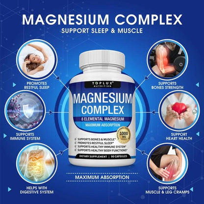 Magnesium Complex Supplement: 1000Mg of 8-Element Magnesium, 90 Capsules