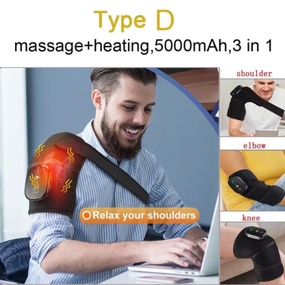 Electric Heating Shoulder Massager Vibration Shoulder Knee Brace 2 in 1 Massage Blets Warmer Heated Muscle Relax Pads